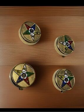 Gold-Tone Multicolor Order of Eastern Star Emblem Button Covers Set- Formal